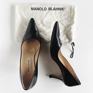 Manolo Blahnik Black Leather 70mm Heel, 40.5/9.5